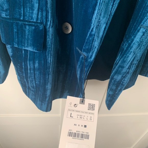 NWT Zara velvet turquoise blazer women’s large - Picture 12 of 16